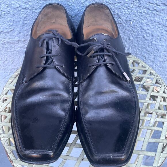 Louis Vuitton Mens Black Leather Lace Up Shoes LV Size 7.5 US 8.5 square toe - Picture 3 of 16